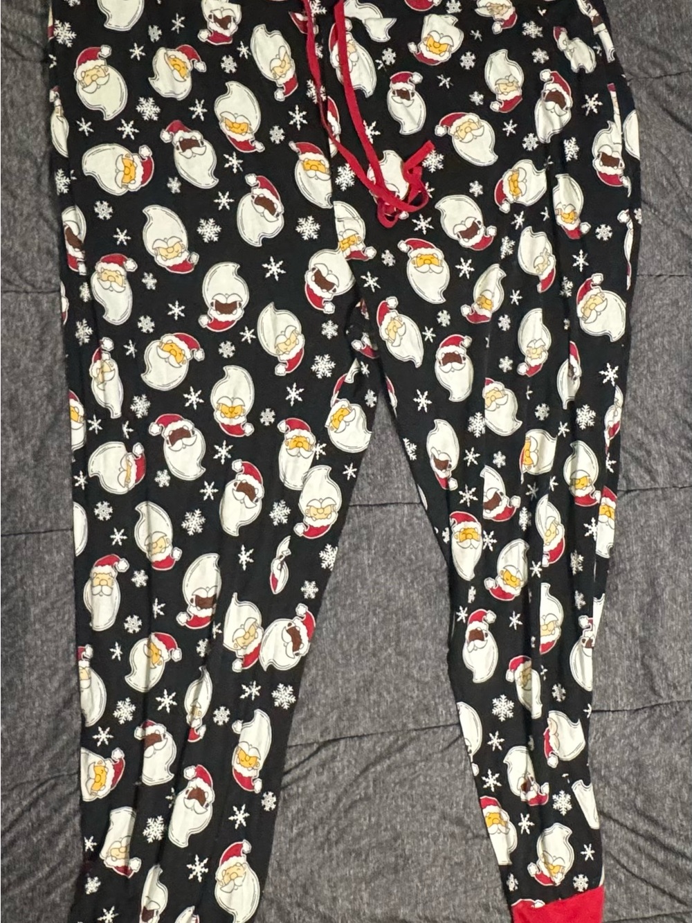 Mens Black Santa Print Pajama Pants - Unbranded